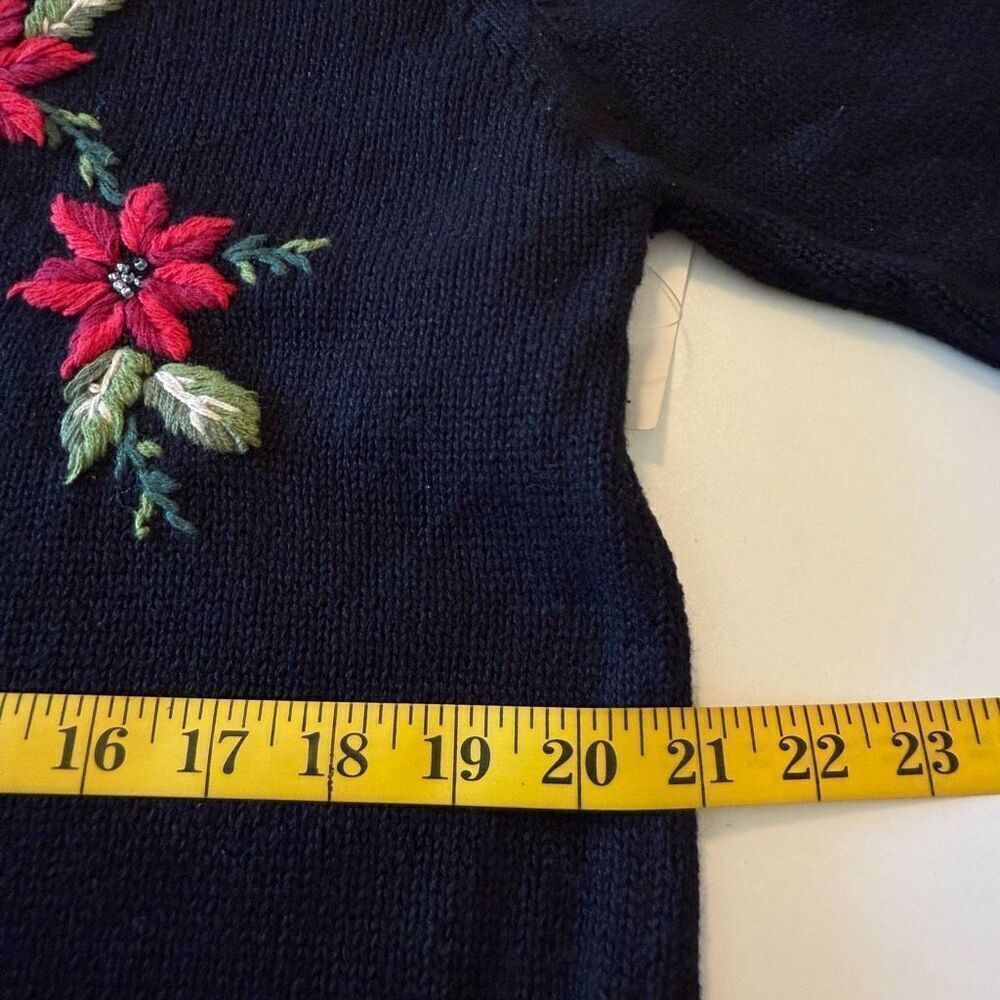 NEW Vintage Dressbarn Black Embroidered Poinsettia Swtr Sz XL Christmas NWT - Picture 13 of 16